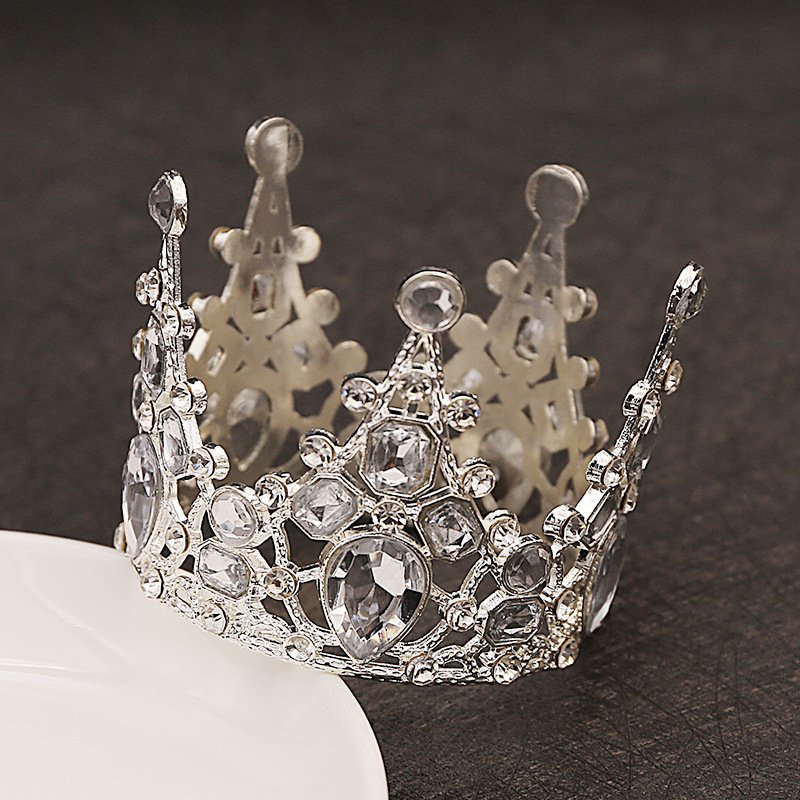 Cake baking children vintage crown bridal jewelry birthday decoration ornaments round rhinestone tiara factory crowns and tiaras