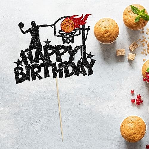 Happy Birthday Party Decorations with Basketball Happy Birthday Cake Topper for Sports Theme Baby Shower Party Decorations