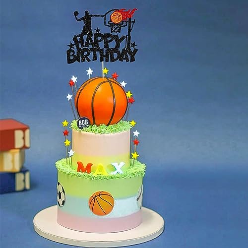 Happy Birthday Party Decorations with Basketball Happy Birthday Cake Topper for Sports Theme Baby Shower Party Decorations