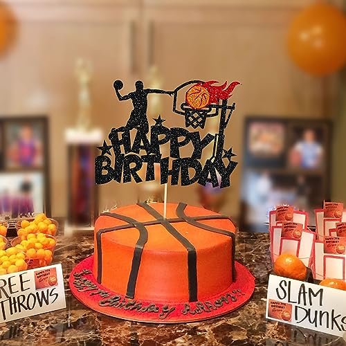 Happy Birthday Party Decorations with Basketball Happy Birthday Cake Topper for Sports Theme Baby Shower Party Decorations