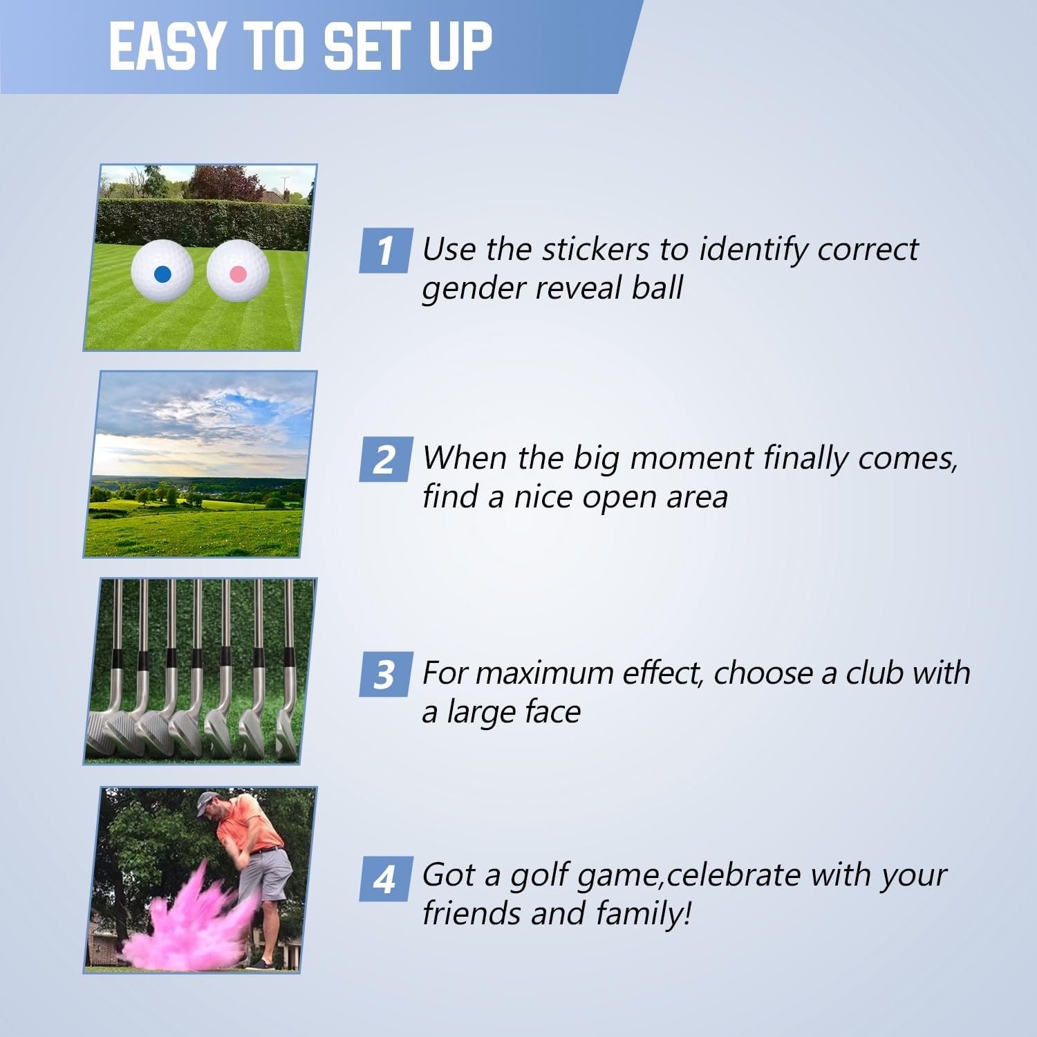 Gender Reveal Golf Balls Pack-Girl or Boy Baby Reveal Ideas Party Supplies Exploding Powder Biodegradable Golf Balls Funny Idea