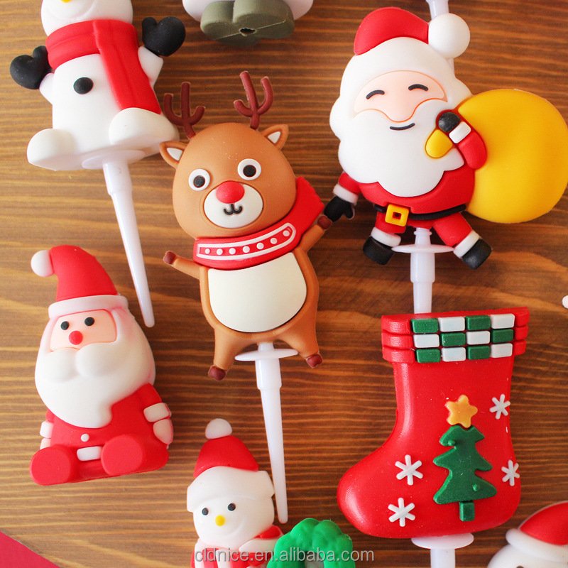 Nice Christmas Holiday Cake Insert Santa Snowman Baking Decoration Soft Glue Christmas Supplies Cake Topper Decoration