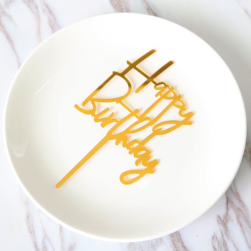 10pcs Cheap Beautiful Gold Style Acrylic Cake Topper Geometry Round Letter Cake Toppers Happy Birthday Wedding Party Cupcake