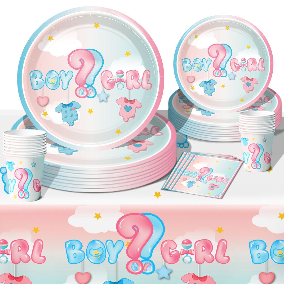 Gender Revealing Theme Party Boys And Girls Tableware Set Paper Cups Banners Tablecloths Plate Balloons