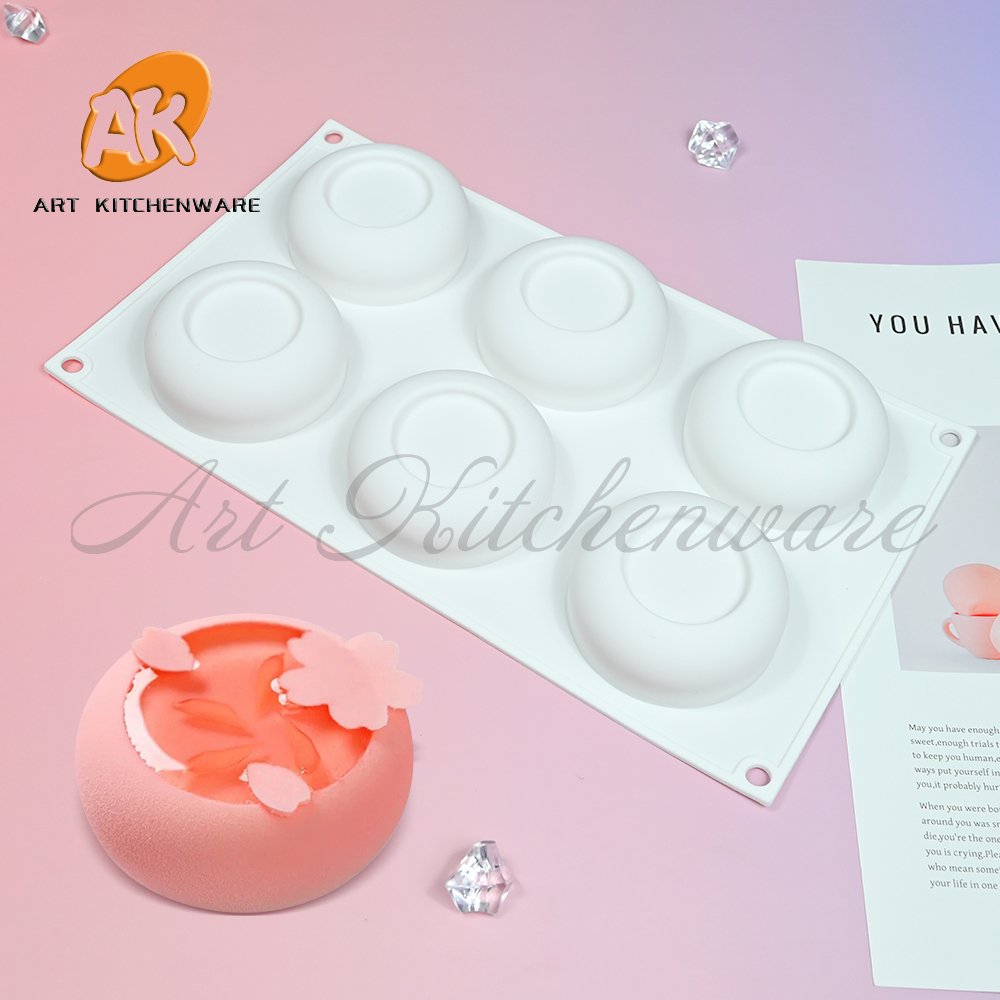 AK 6 Cavity Round Custom 3D Food Silicon Mousse Cake Molds Silicone Baking Chocolate Candle Mould Cake Decorating Tools MC-587