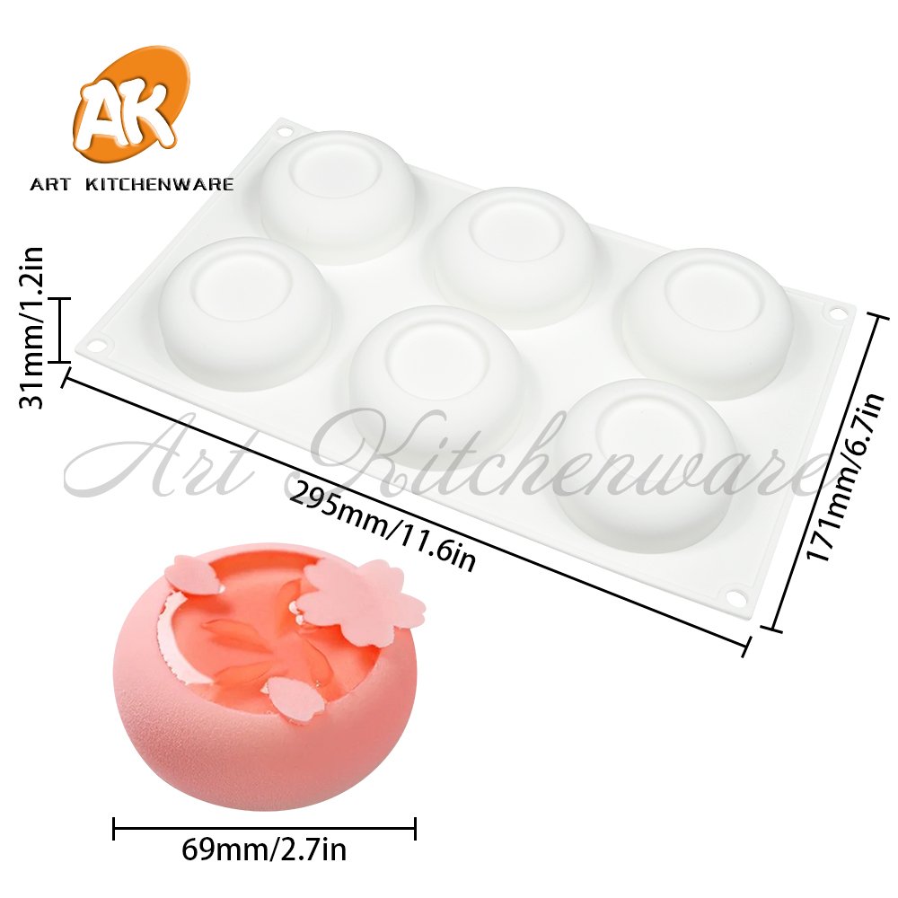 AK 6 Cavity Round Custom 3D Food Silicon Mousse Cake Molds Silicone Baking Chocolate Candle Mould Cake Decorating Tools MC-587