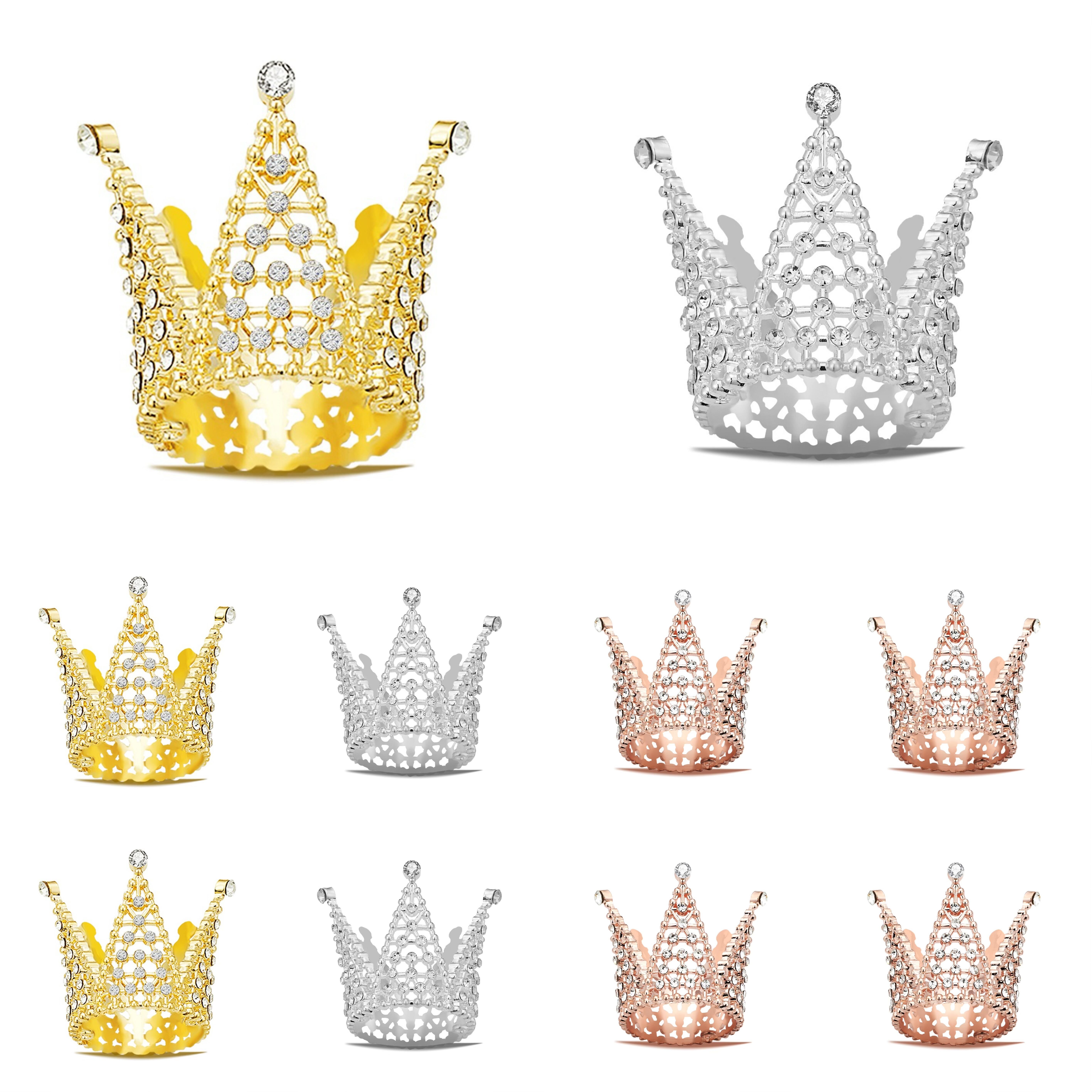 Mini Crown Rhinestone Tiara Cake Decorating Supplies for Baby Princess Tiny Queen Headpiece with Rhinestone Baby Shower Baking