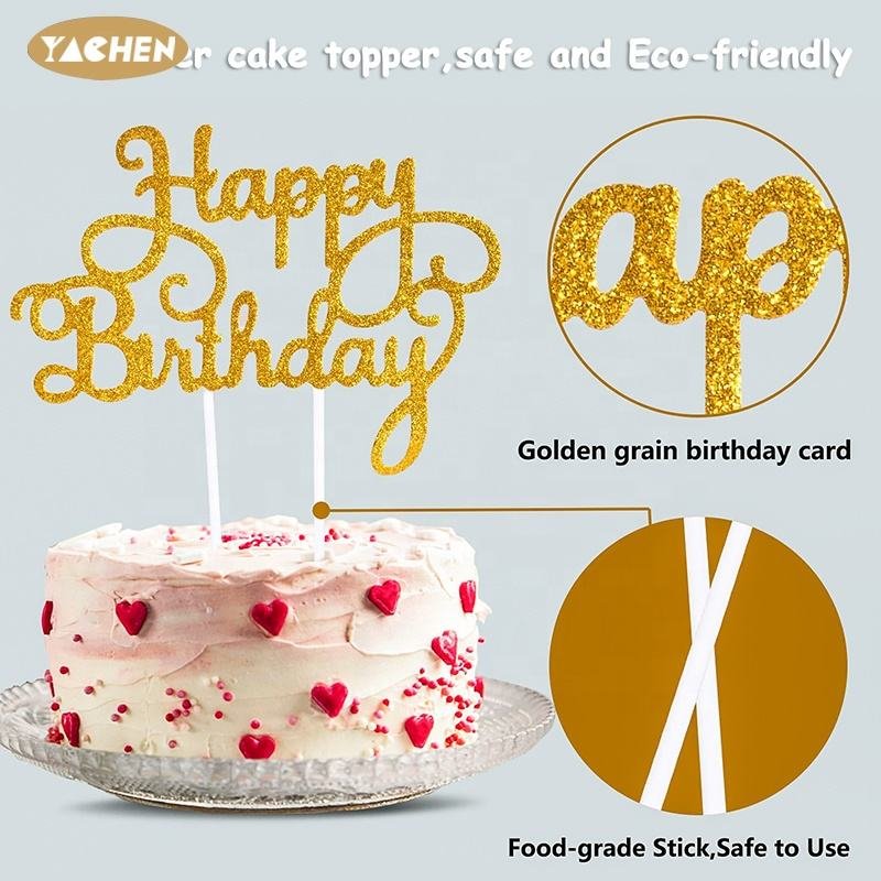 YACHEN Quality Gold Glitter Happy Birthday Cake Topper Party Cupcake Cake Topper Decoration Supplies