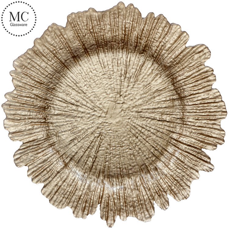 Wedding decorations charger plates wholesale gold reef glass charger plates dinnerware sets for wedding