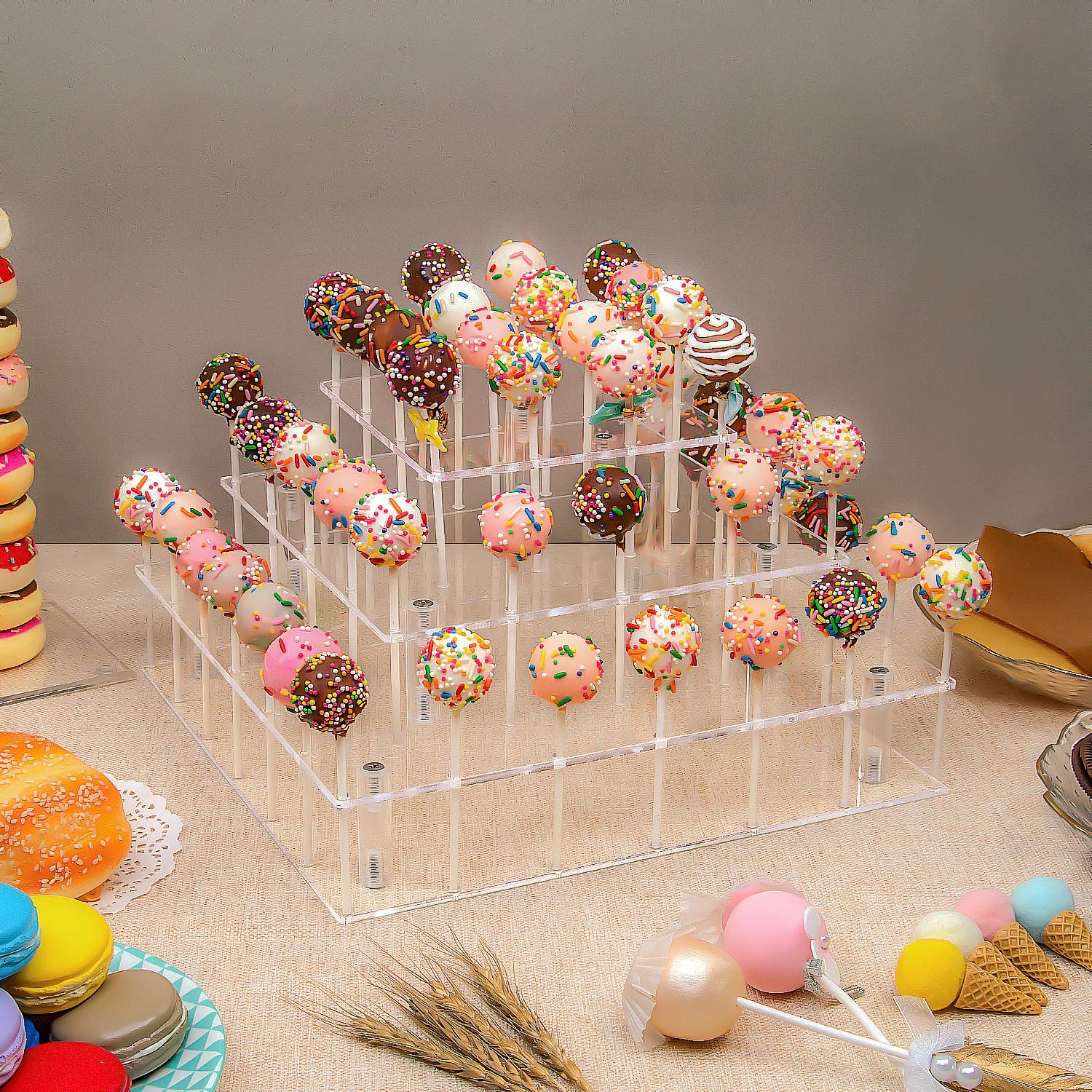 Factory wholesale 56 Hole Cake Pop festive party supplies Acrylic Cake Pop Display Stand for Party Candy Bar Dessert Table
