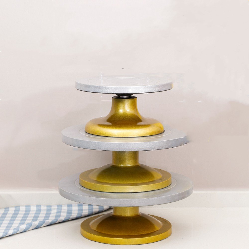 Premium Quality Carbon Steel Cake Turntable for Baking Pastry Tools S M L Round Rotating Cake Stand with High Borosilicate Glass