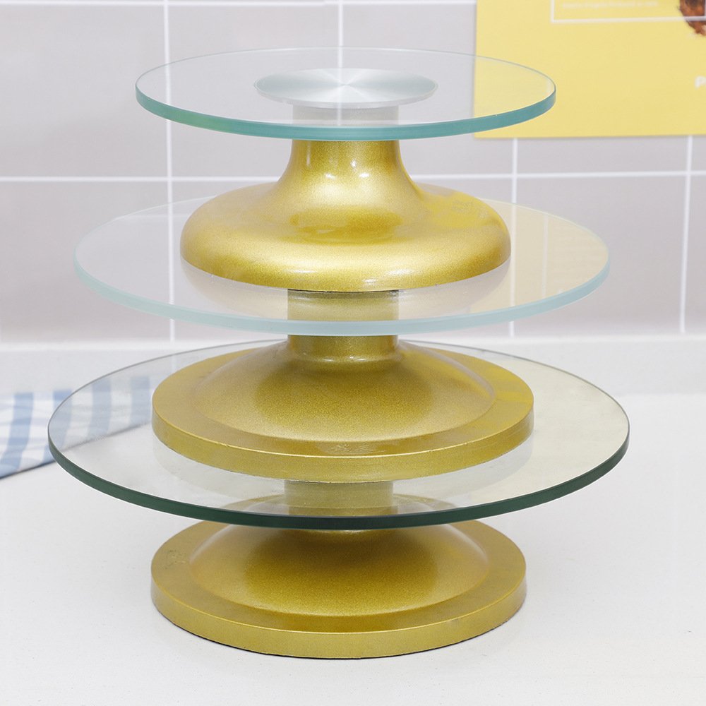 Premium Quality Carbon Steel Cake Turntable for Baking Pastry Tools S M L Round Rotating Cake Stand with High Borosilicate Glass