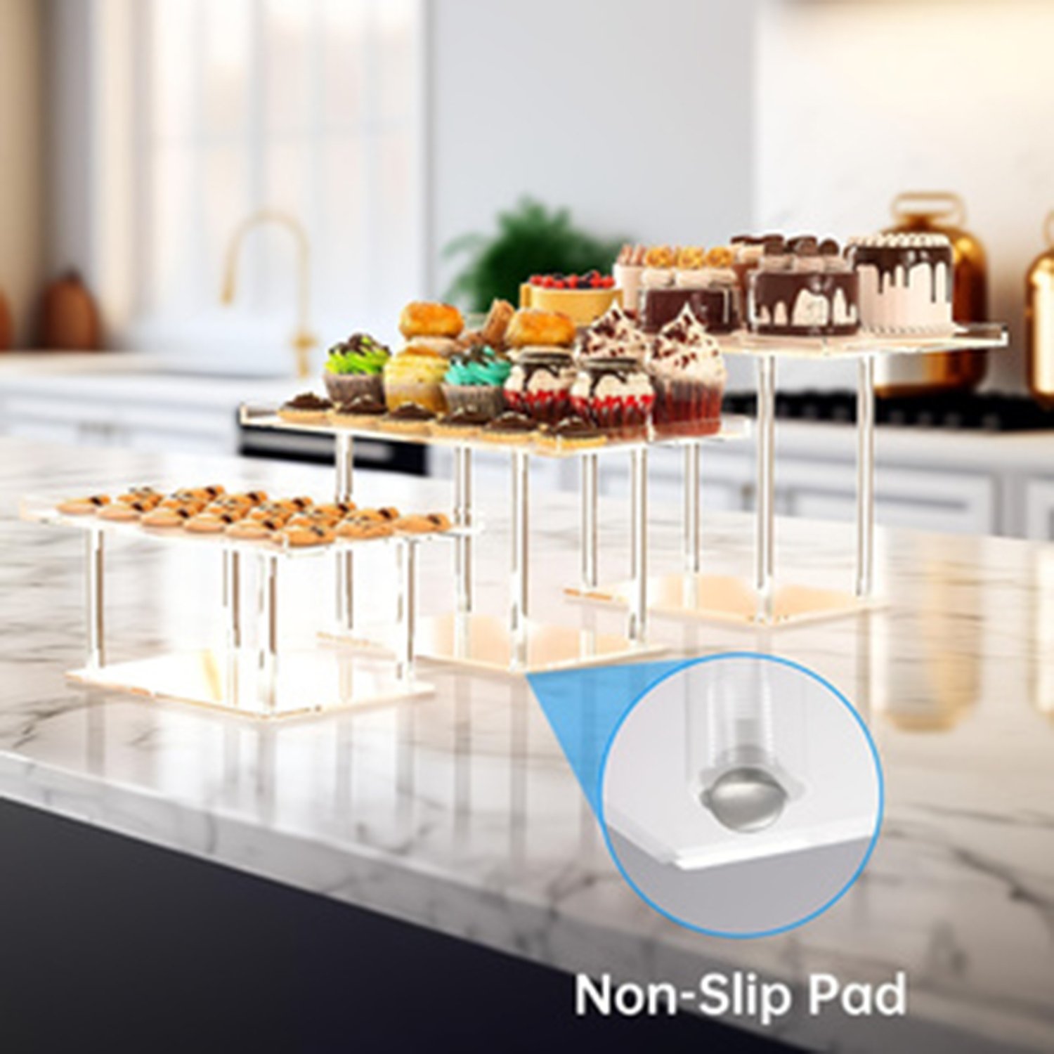 3 Pack Dessert Table Display Set, Clear Acrylic Dessert Stands Buffet Risers for Cupcakes Dessert Pastry Food Treat Tier Cookie