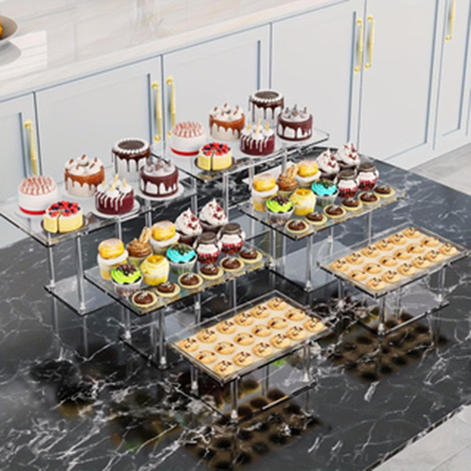 3 Pack Dessert Table Display Set, Clear Acrylic Dessert Stands Buffet Risers for Cupcakes Dessert Pastry Food Treat Tier Cookie