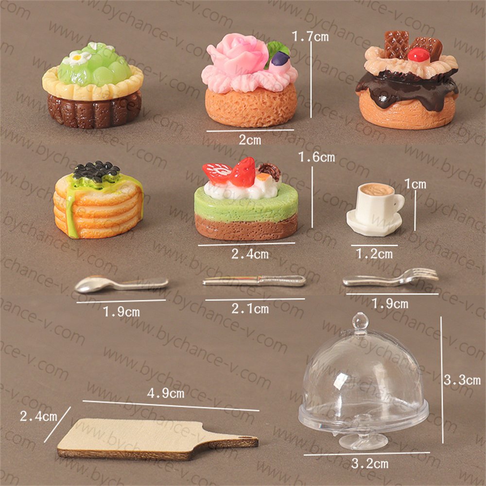 wholesale dollhouse accessories artificial tiny cake with coffee teacup tableware kits miniature kitchen dessert bakery toys