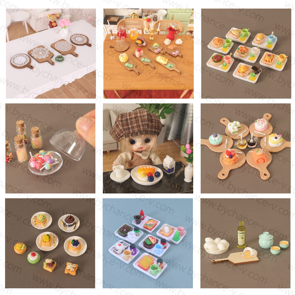 wholesale dollhouse accessories artificial tiny cake with coffee teacup tableware kits miniature kitchen dessert bakery toys