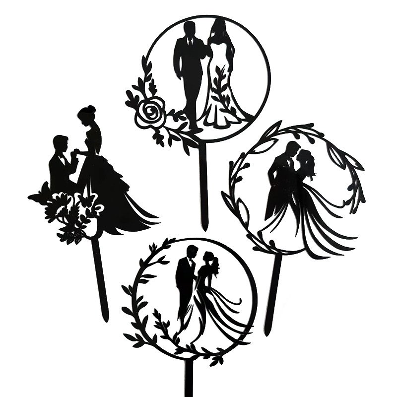 New wedding cake topper cake decoration supplies bride to be Mr&Mrs black acrylic wedding anniversary cake accessories topper