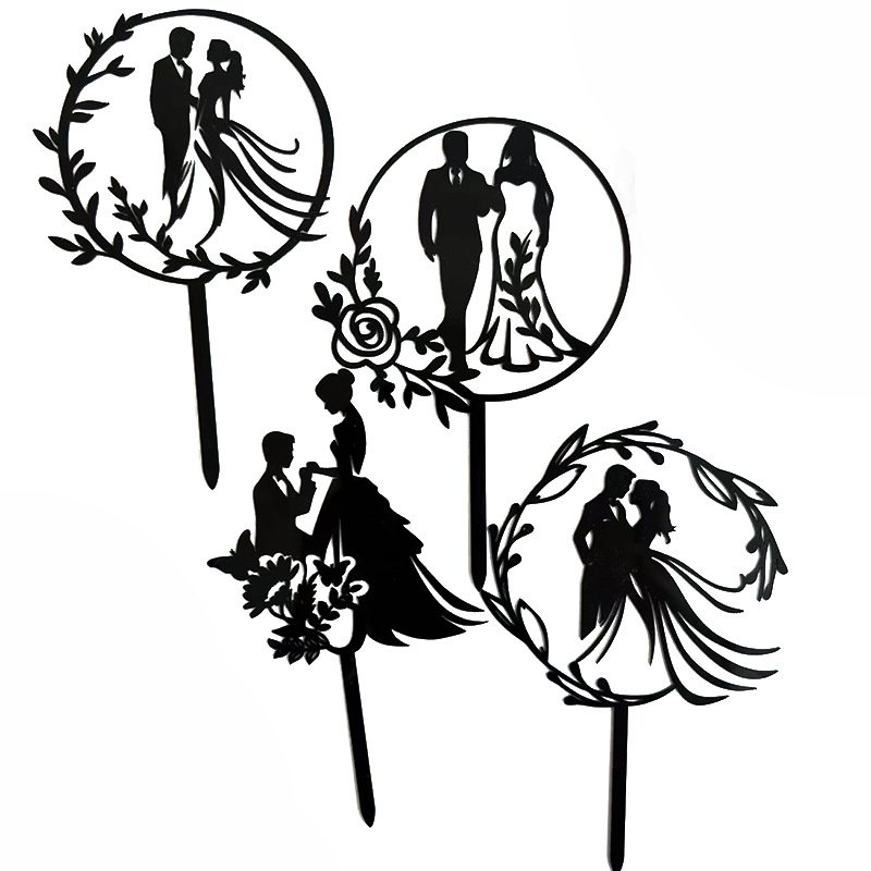 New wedding cake topper cake decoration supplies bride to be Mr&Mrs black acrylic wedding anniversary cake accessories topper