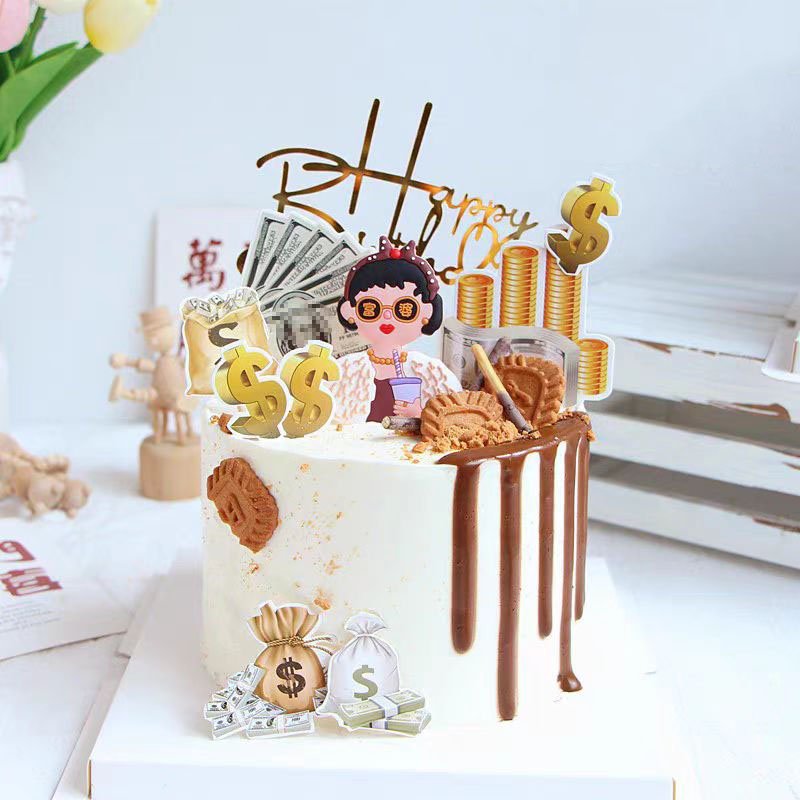 Creative Happy Birthday Cake Top Dollar logo cake decoration for birthday party supplies dessert table decoration accessories