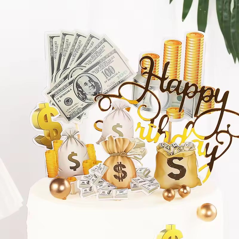 Creative Happy Birthday Cake Top Dollar logo cake decoration for birthday party supplies dessert table decoration accessories