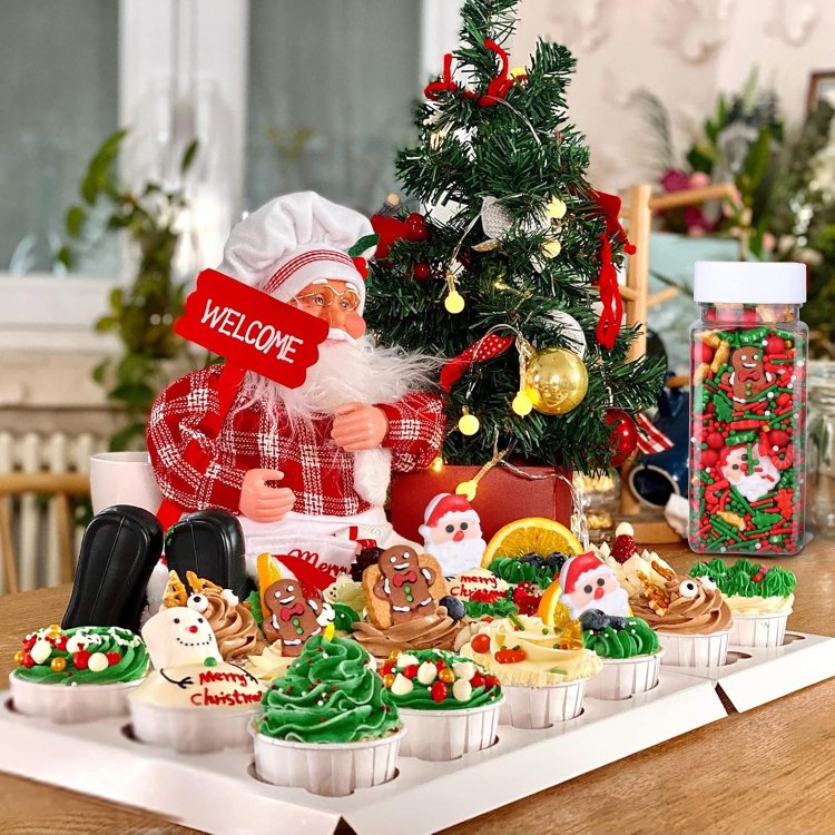 Santa Claus Sprinkles ChristmasJimmies Red and Green Sprinkle Edible Christmas Cake Sprinkle for Cookie Baking Decorating