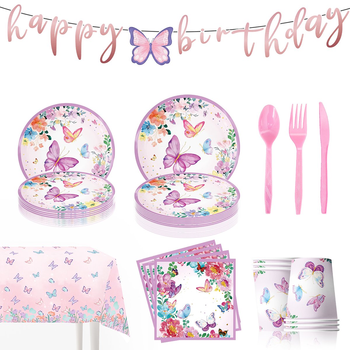 Butterfly Party Tableware Set Disposable Paper Plates Set Dinner Picnic Outdoor Plate Cup Disposable Party Supplies Kits