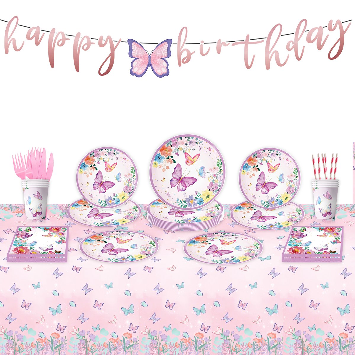 Butterfly Party Tableware Set Disposable Paper Plates Set Dinner Picnic Outdoor Plate Cup Disposable Party Supplies Kits