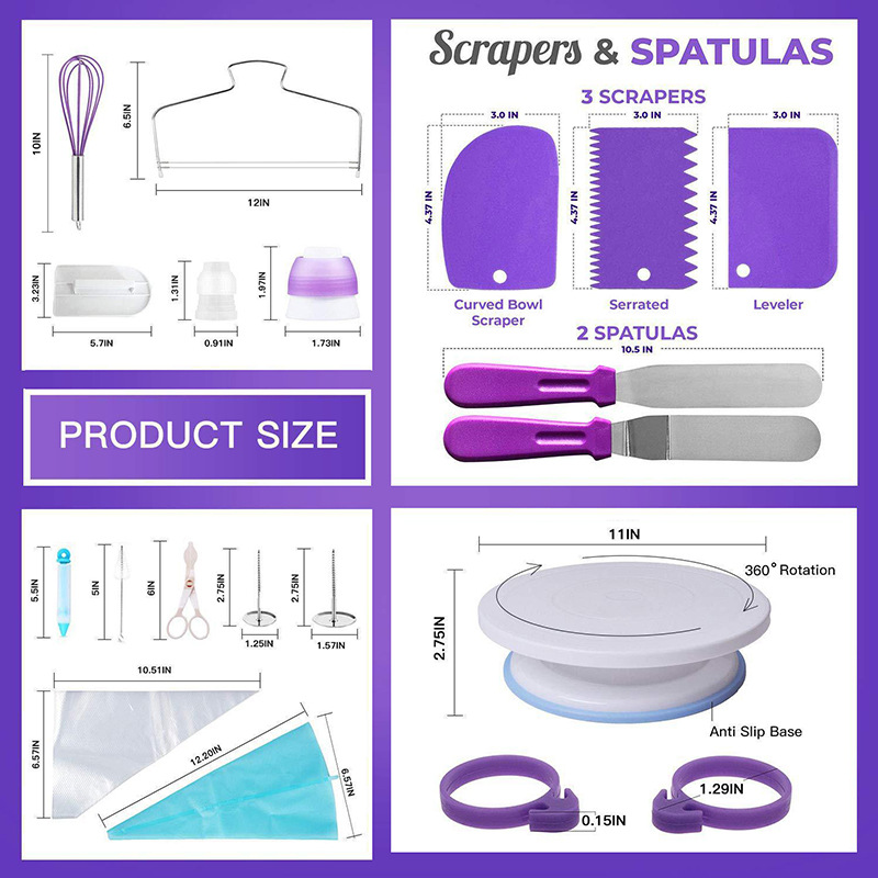 AK 137 Pcs Cake Turntable Decorating Supplies Kit Tools Set with Icing Baking Nozzles Piping Bags Kitchen Gadgets Cake Tools