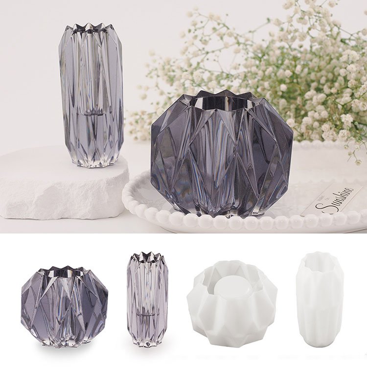 YS DIY Crystal Epoxy Resin Mold Cut Fold Flower Vase Storage Box Jar Long Vase Mirror Silicone Mold For Resin Making Decoration