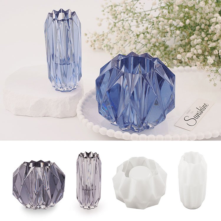 YS DIY Crystal Epoxy Resin Mold Cut Fold Flower Vase Storage Box Jar Long Vase Mirror Silicone Mold For Resin Making Decoration
