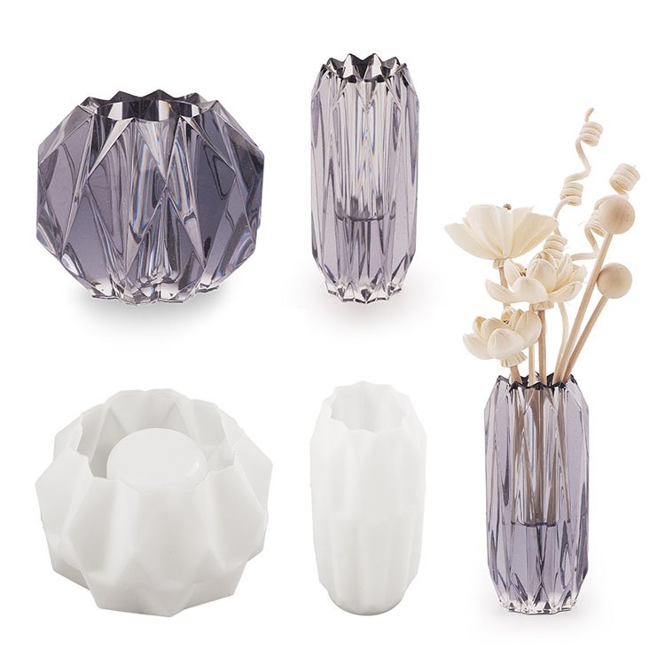 YS DIY Crystal Epoxy Resin Mold Cut Fold Flower Vase Storage Box Jar Long Vase Mirror Silicone Mold For Resin Making Decoration