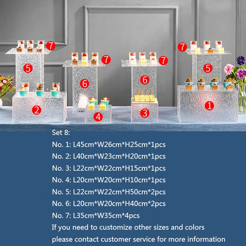 Factory wholesale 12pcs Buffet Display Rack Nesting Cube Food cake decorating supplie Acrylic cake tray for wedding centerpieces