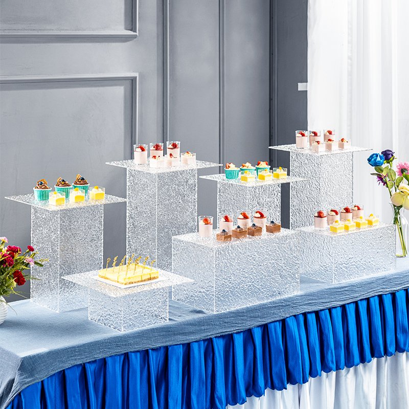 Factory wholesale 12pcs Buffet Display Rack Nesting Cube Food cake decorating supplie Acrylic cake tray for wedding centerpieces