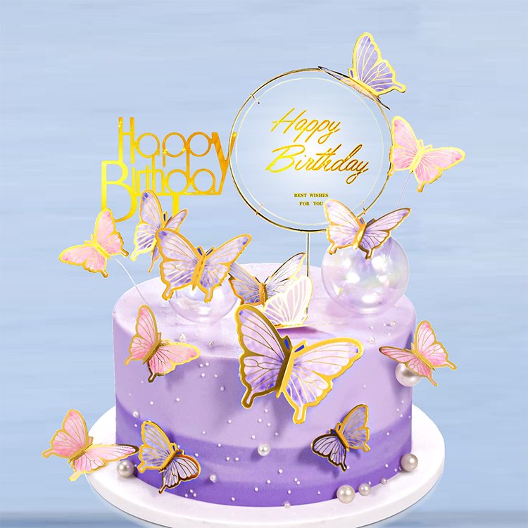 22pcs butterfly cartoon cake toppers for girls women's happy birthday party supplies cake decorations butterfly cupcake toppers