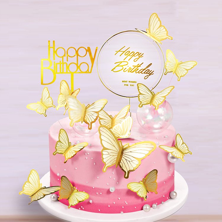 22pcs butterfly cartoon cake toppers for girls women's happy birthday party supplies cake decorations butterfly cupcake toppers