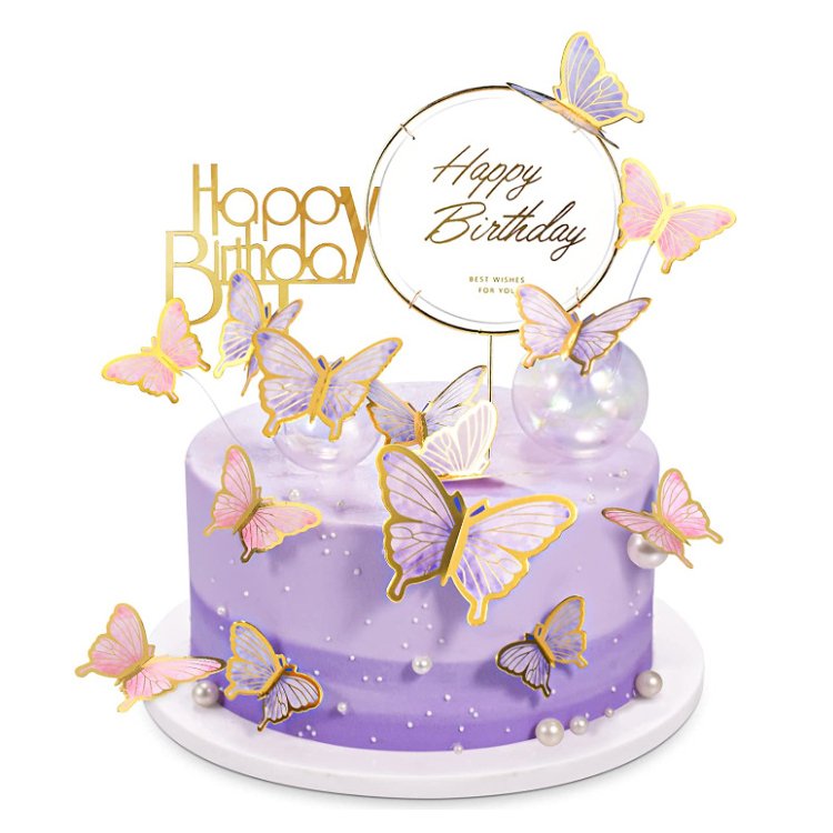 22pcs butterfly cartoon cake toppers for girls women's happy birthday party supplies cake decorations butterfly cupcake toppers