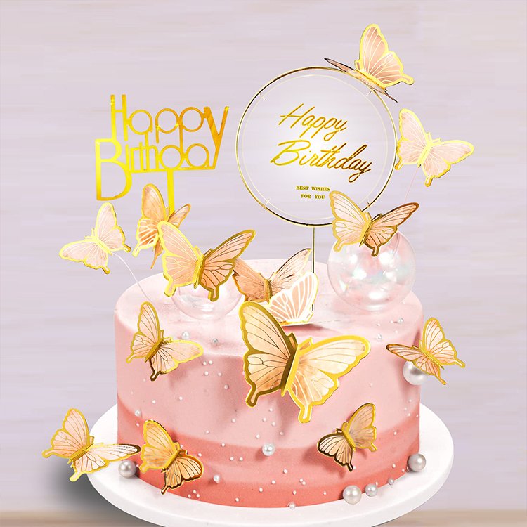 22pcs butterfly cartoon cake toppers for girls women's happy birthday party supplies cake decorations butterfly cupcake toppers