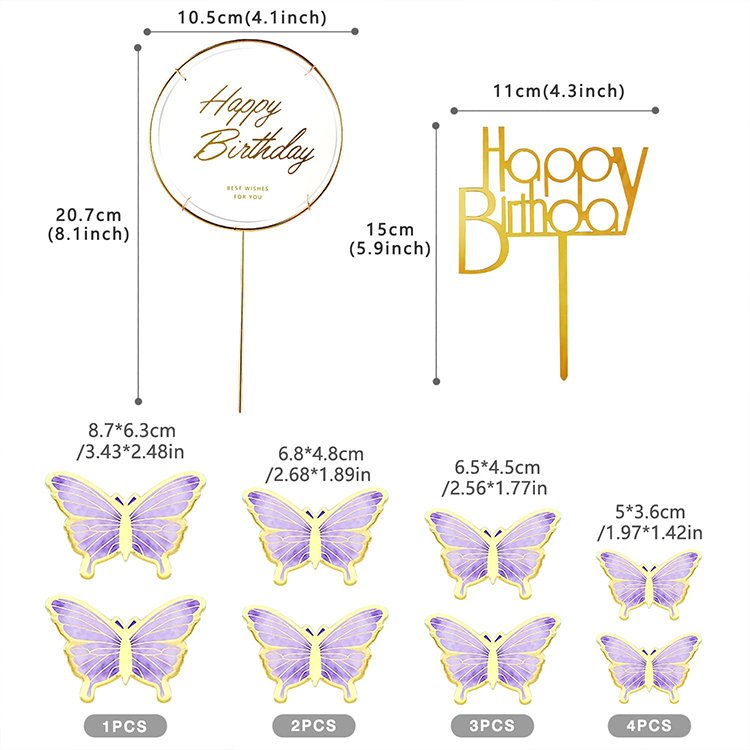 22pcs butterfly cartoon cake toppers for girls women's happy birthday party supplies cake decorations butterfly cupcake toppers