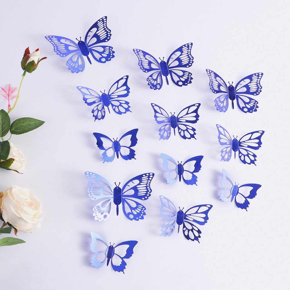 Laser 3D Butterfly Cupcake Toppers Hollow Arts Butterfly Cake Decorations for Birthday Party Supplies Wall Sticker Decoration