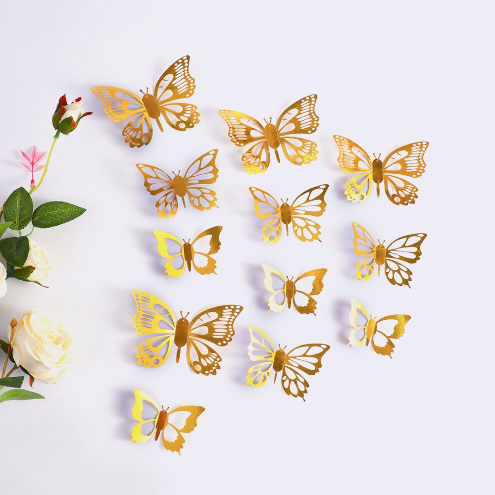 Laser 3D Butterfly Cupcake Toppers Hollow Arts Butterfly Cake Decorations for Birthday Party Supplies Wall Sticker Decoration