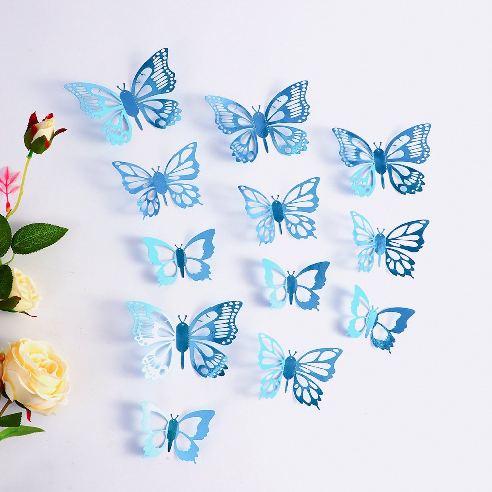 Laser 3D Butterfly Cupcake Toppers Hollow Arts Butterfly Cake Decorations for Birthday Party Supplies Wall Sticker Decoration