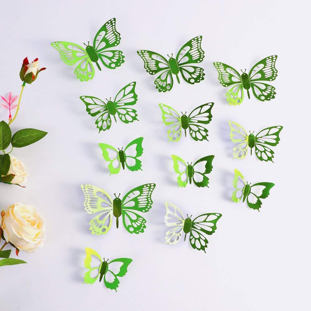 Laser 3D Butterfly Cupcake Toppers Hollow Arts Butterfly Cake Decorations for Birthday Party Supplies Wall Sticker Decoration