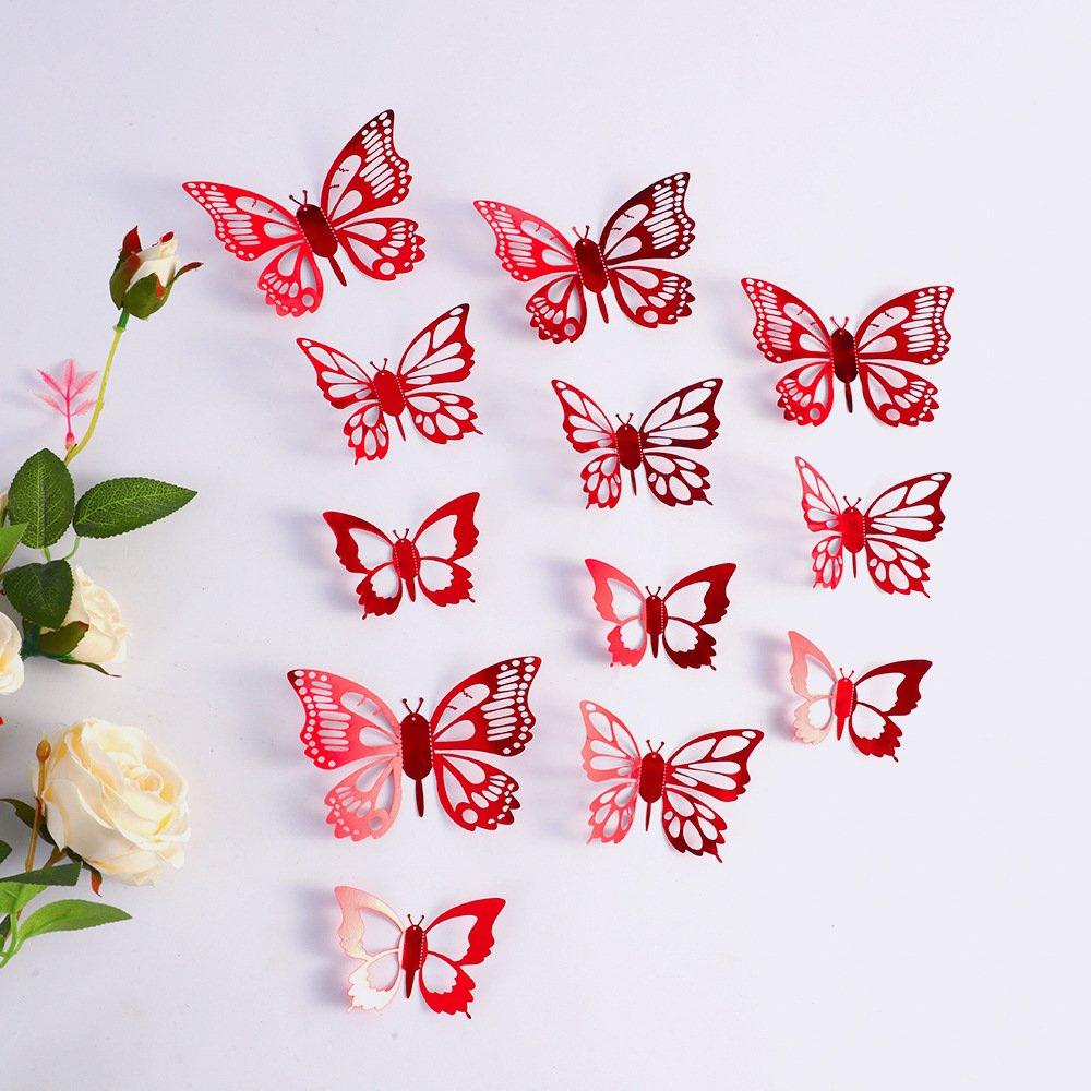 Laser 3D Butterfly Cupcake Toppers Hollow Arts Butterfly Cake Decorations for Birthday Party Supplies Wall Sticker Decoration