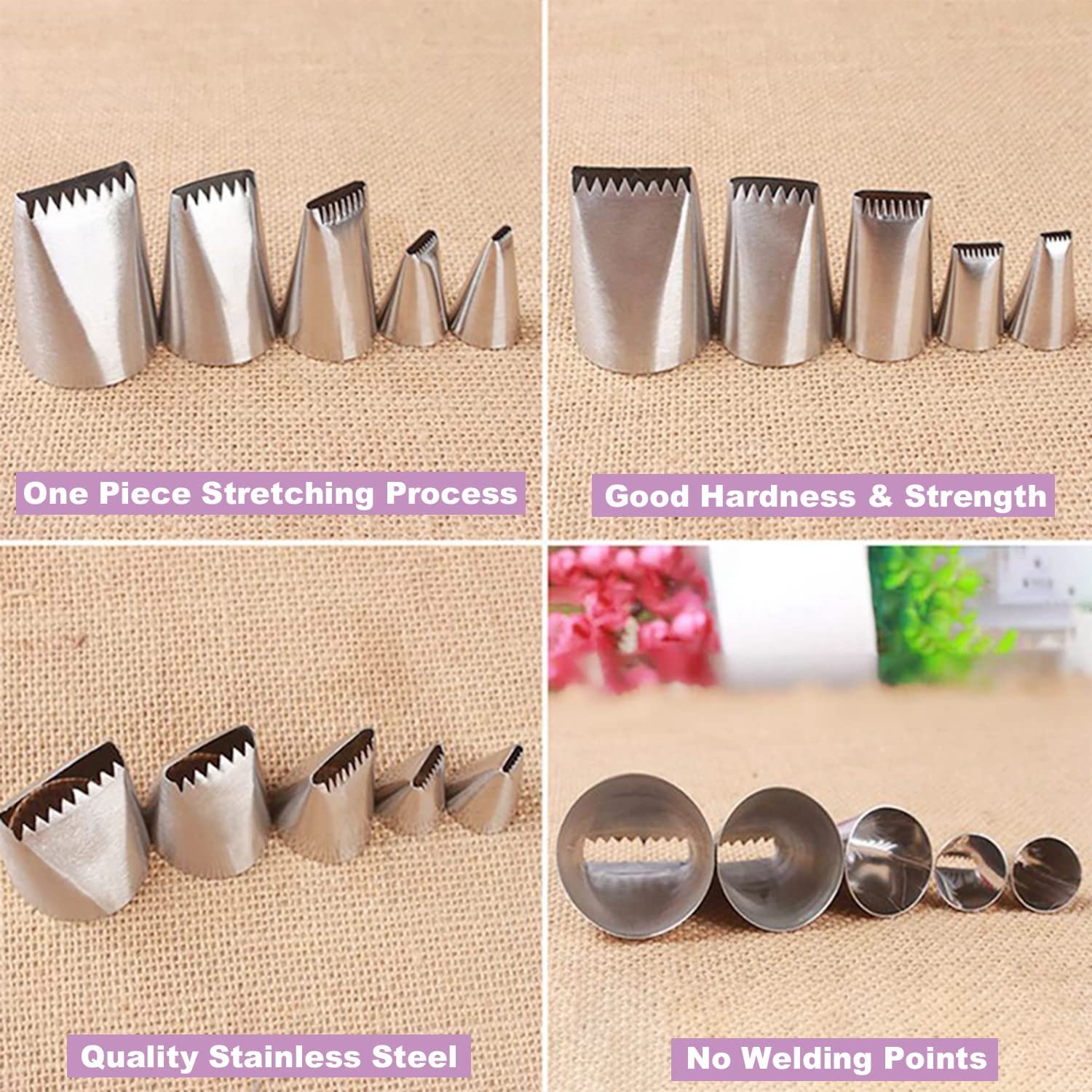 hot sale 5pcs set lnozzles 304 Stainless Steel Pastry nozzles piping tips Cake tool Supplier