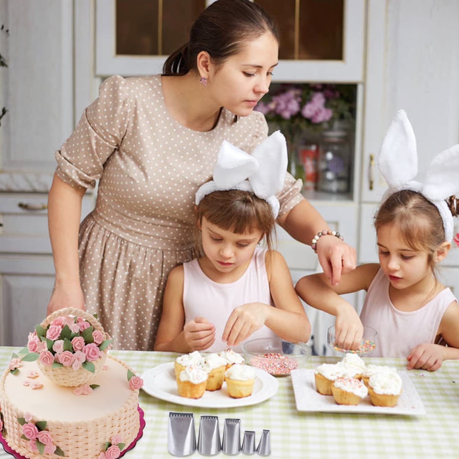 hot sale 5pcs set lnozzles 304 Stainless Steel Pastry nozzles piping tips Cake tool Supplier