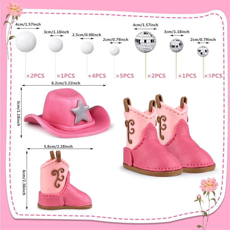 Cowgirl Hat and Boot Cake Toppers Disco Ball Cake Topper Western Cowgirl Birthday Baby Shower Party Favors Supplies