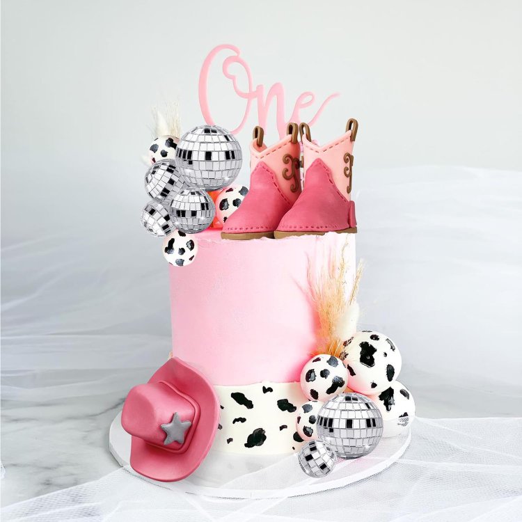 Cowgirl Hat and Boot Cake Toppers Disco Ball Cake Topper Western Cowgirl Birthday Baby Shower Party Favors Supplies