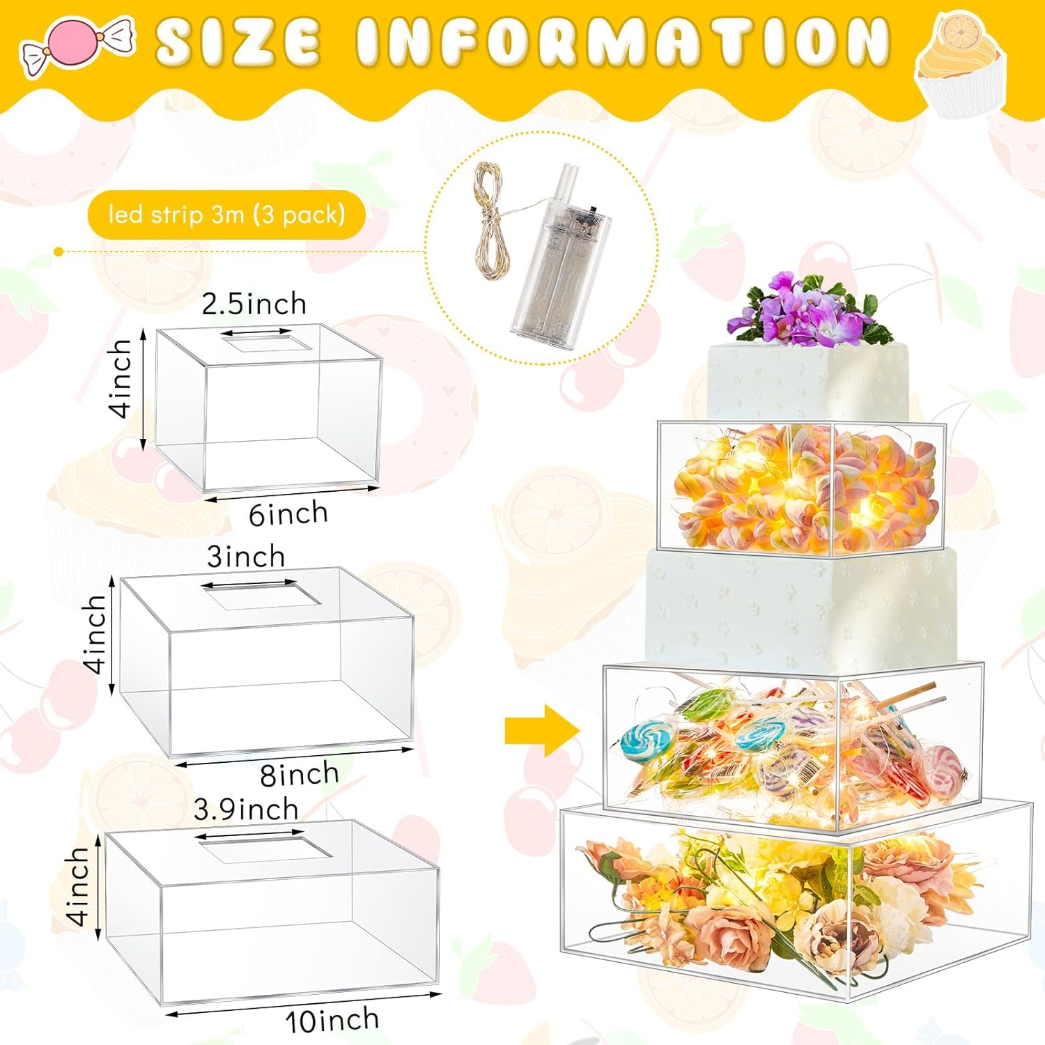 Factory wholesale 3 Pcs with LED cake decorating supplies Acrylic Cake Stand for christmas halloween festive party supplies