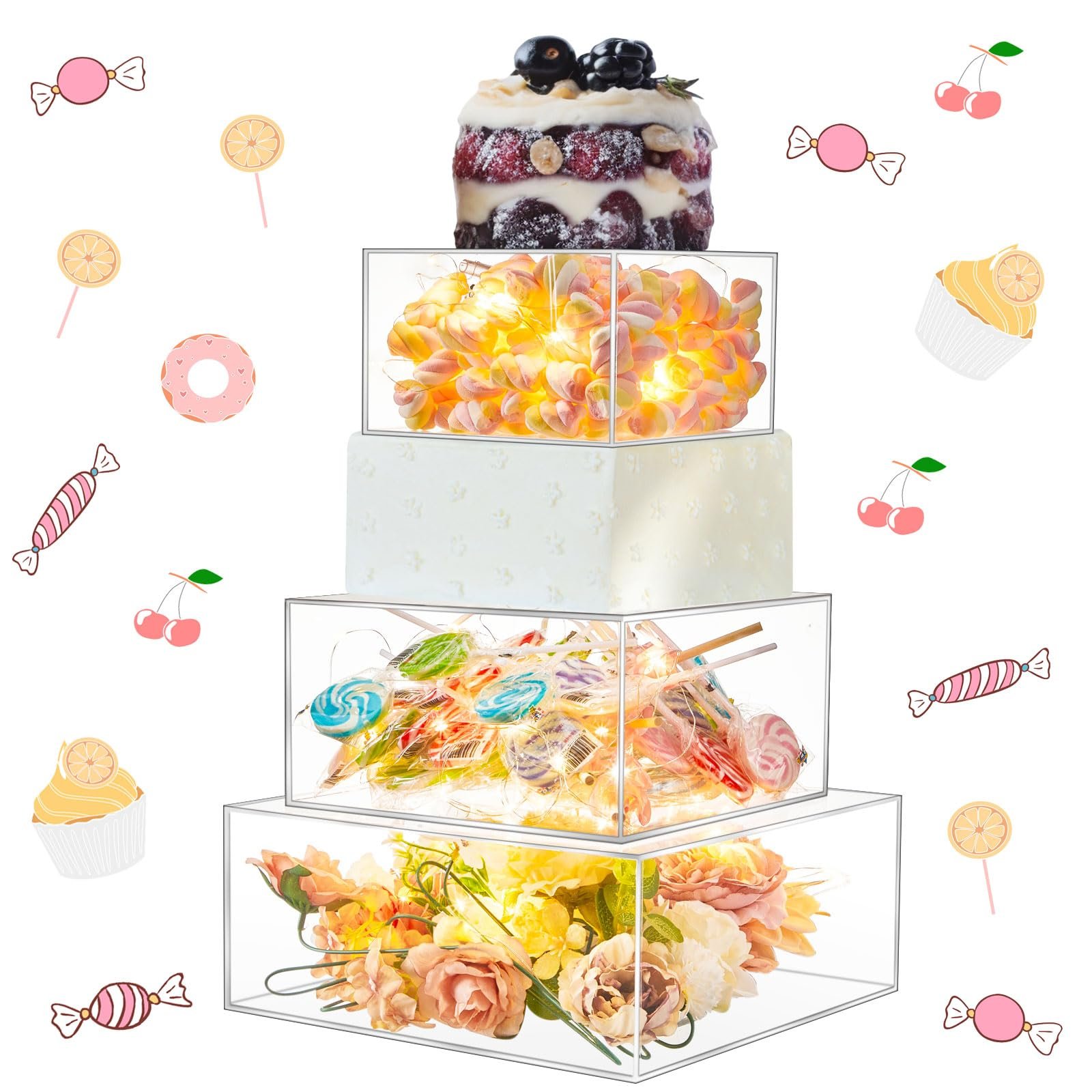 Factory wholesale 3 Pcs with LED cake decorating supplies Acrylic Cake Stand for christmas halloween festive party supplies