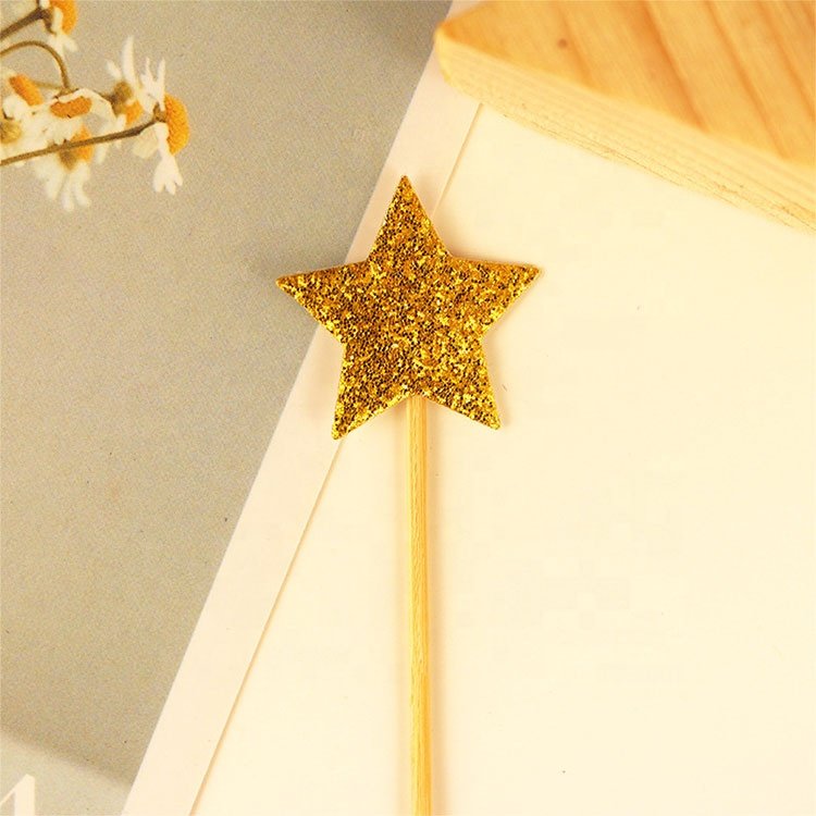 Kids Holiday Party Cake Decorations Supplies Gold Glitter Little Star Cupcake Toppers